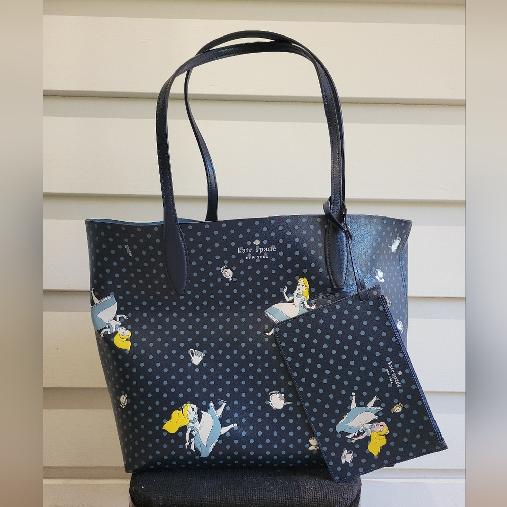Kate Spade reversible tote Alice in Wonderland Disney w/ zipper pouch